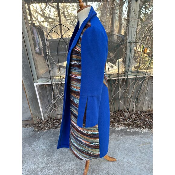 Vintage Duster Coat Open Front Patchwork Cobalt Blue M/L - Picture 4 of 10